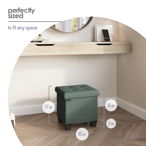 Storage Ottoman Cube with Small Bin, 15-in Square Ottoman with Storage for Living Room and Bedroom, Small Ottomans Foot Rest, Fabric Foot Stools Ottomans Max 330lbs, Green - color: 03 - Green