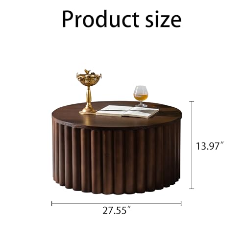 27.56" Round Lift-Top Coffee Table with Hidden Storage & Sturdy Pedestal, Modern Wooden Center Accent End Tea Table, No Need Assemble, Walnut - color: 27.56" Round Lift-top, Walnut