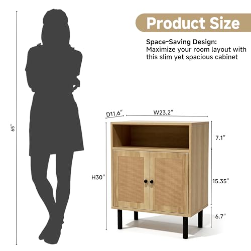 Narrow Storage Cabinet with Rattan Doors, 32" Tall Small Cabinet | for Bathroom, Small Space Hallway Entryway, Free-Standing Sideboard for Laundry Room Kitchen, Easy Assembly(Dark Oak) - color: Dark Oak