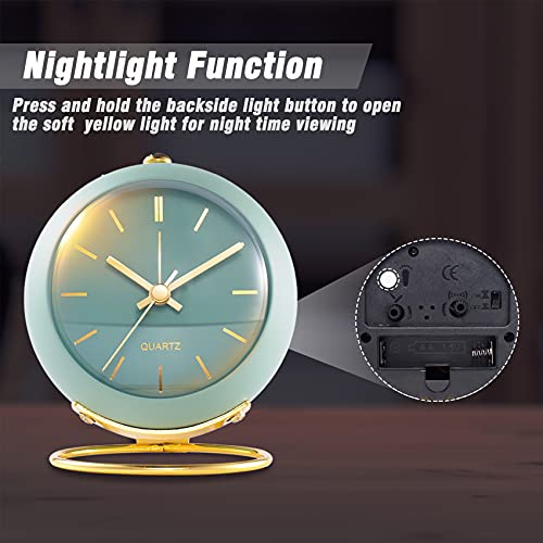 AYRELY® Battery Operated Analog Desk Alarm Clock with Light, Table Clock | Retro Aesthetic Clock with Silent Non-Ticking Movement for Bedside, Bedroom, Kitchen, Office, Travel & Kids' Room (Green) - color: Green