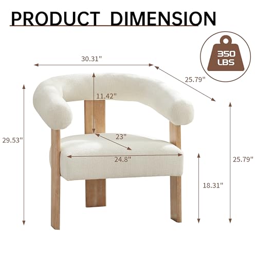 VKNOW Barrel Accent Chairs Set of 2 with Armrests and Rubberwood Legs | Mid Century Modern Upholstered Living Room Chairs with Open Back, Chenille Fabric, arm chair for Living Room, Bedroom, Cream - color: Cream, size: Set of 2