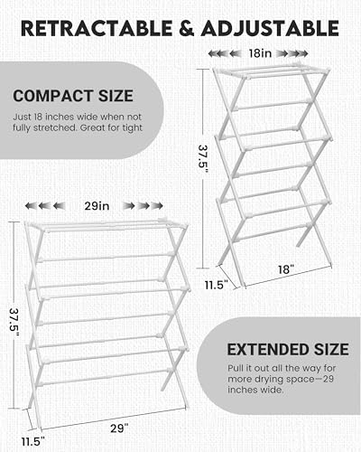 3-Tier Metal Folding Clothes Drying Rack, Laundry Drying Rack Clothing | Collapsible Dryer Racks for Laundry | Indoor & Outdoor, White - color: White