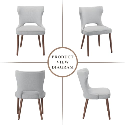 Wooden Dining Chairs Set of 6, Mid Century Dining Room Chairs with Solid Wood Legs, Upholstered Fabric Kitchen Chairs with Ergonomic Curved Backrest for Kitchen Dining Room, Gray - color: Grey, size: Set of 6