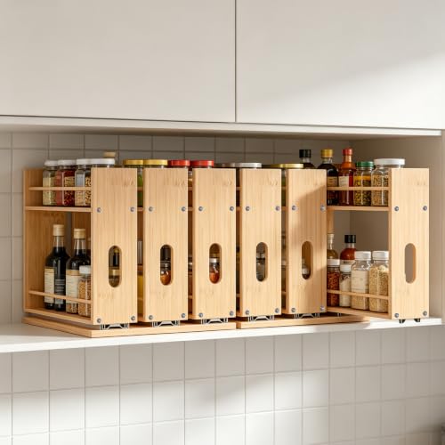 Bamboo Spice Rack Organizer for Cabinet, Pull Out Seasoning Rack Kitchen Spice Organizer, Sliding Spicy Shelf Pantry Countertop Vertical Organization, 3 Drawers, 3-Tier - size: 9.1" Wide, 3 Drawers(1.85" Wide), 2-Tier