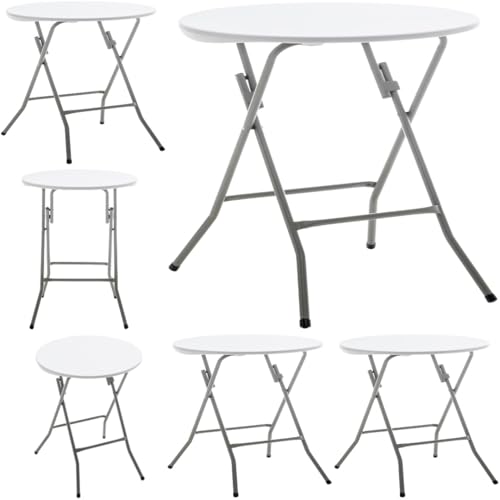 Set of 6, White 24" Round Plastic Folding Table Commercial Portable for Picnic Party Camping Banquet Card Dining Wedding Event Home Kitchen Indoor Outdoor, 30" Height - size: Set of 6
