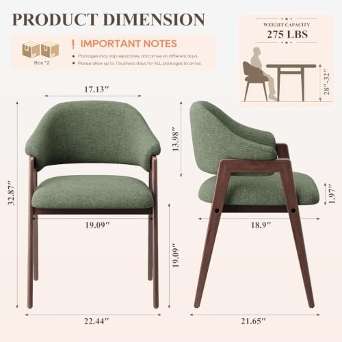 MALOL Wooden Dining Chairs Set of 4, Fabric, Curved Open Back, Green - color: Green, size: Set of 4