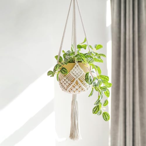 4 Pack Macrame Plant Hangers Indoor Up to 10 inch Pot, Boho Hanging Planters, Plant Holder with 8Pcs Stainless Steel Hooks - color: 4pcs White Hanger