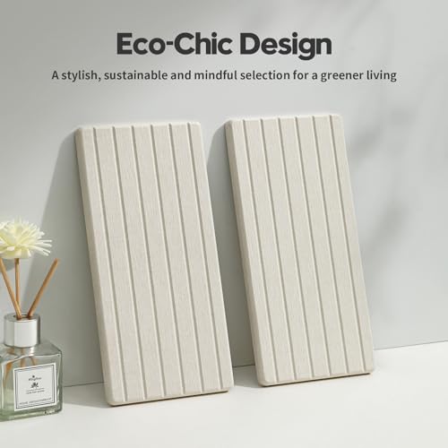 2 Pack Greige Bathroom Sink Vanity Trays, Diatomite Stone Kitchen Counter Caddy Dish Soap Dispenser Sponge Holder, Water Absorbing Mat Organizer for Plant,Cosmetic Bottle, Beige, 8"x3.8" - color: 2pcs - 8"x 3.8" - Beige