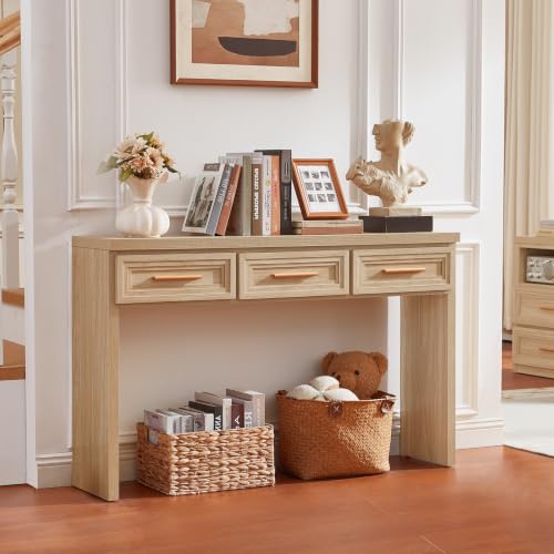 RWYHG 47" Entryway Table with 3 Drawers, Modern Wood Console Table, Natural | Layered Drawer Front Design , Open Bottom Storage, Farmhouse Behind Couch Table, Entry Table for Living Room Hallway& Foyer - color: Natural