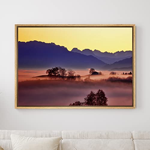 SIGNWIN Framed Canvas Wall Art Yellow and Purple Foggy Mountain Highlands Landscape Wilderness Photography Modern Art Contemporary Scenic Dramatic for Living Room, Bedroom, Office - 16"x24" Natural - color: B10-2103-spl13, size: 24"L x 16"W