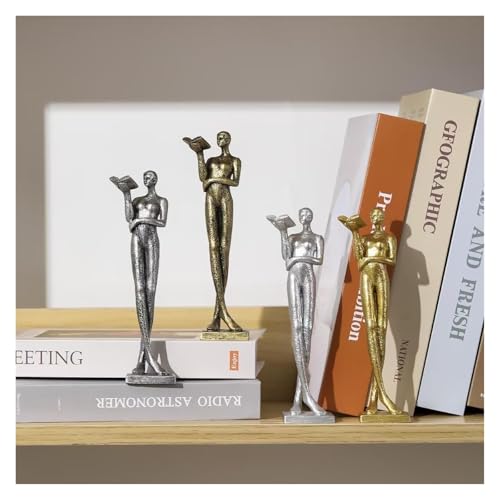Shelf Decor Reading Figure Sculpture Modern Minimalist Decor Home Office Bookshelf Accent Office Decorations for Work(Silver) - color: Silver