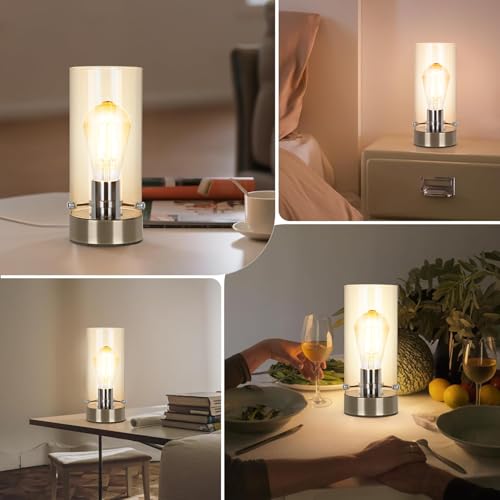 Bedside Nightstand Lamp for Bedroom Living Room, Modern Desk Lamp | Table Lamp with Glass Lamp Shape, 2700K 6W Glass Bulb Included(Bronze). - color: Bronze-Clear