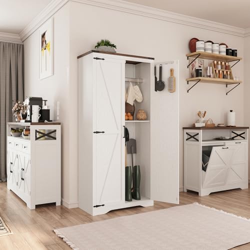 Befrases Set of 2 Farmhouse Storage Cabinet with Adjustable Shelves, Large Pantry Organize with 2 Barn Doors, Freestanding Cabinet for Kitchen, Garage, Basement, Living, Utility Room, Off-White - color: White, size: 2 Pack