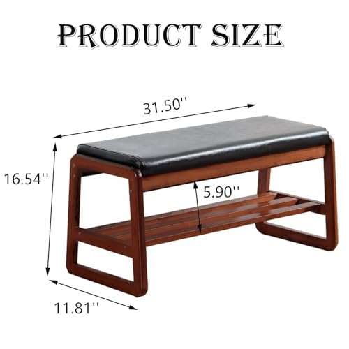 latifolia Solid Wood Bench, Entryway Shoe Bench with Cushion, 2 Tier Shoe Storage Organizer for Hallway, Living Room(Black,31.50''L) - color: Black, size: 31.50''L