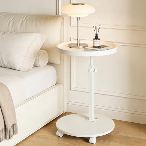 C Table End Table Adjustable Height, Couch Tables That slide under for Small Spaces, 360°Swivel TV Tray Table, C Shaped Side Tables Living Room and Bedroom for Sofa, Bed, Chair, Snack (White Color) - color: White
