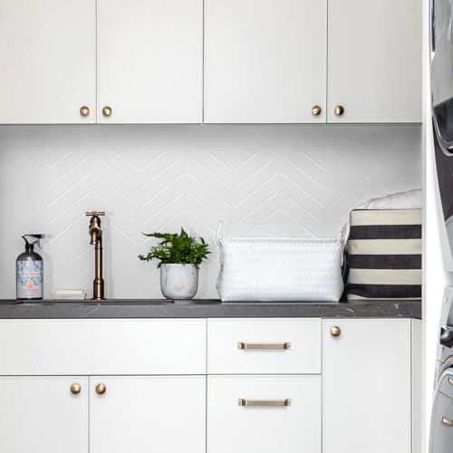 STICKGOO Herringbone Peel and Stick Backsplash, Pure White, 10 Sheets | 12.6 x 9.7 in, Thicker Rectangular Vinyl Stick-On Wall Tiles, Easy Alignment, Waterproof, Easy to Clean, Kitchen/Bathroom - color: Pure White, size: Pack of 10