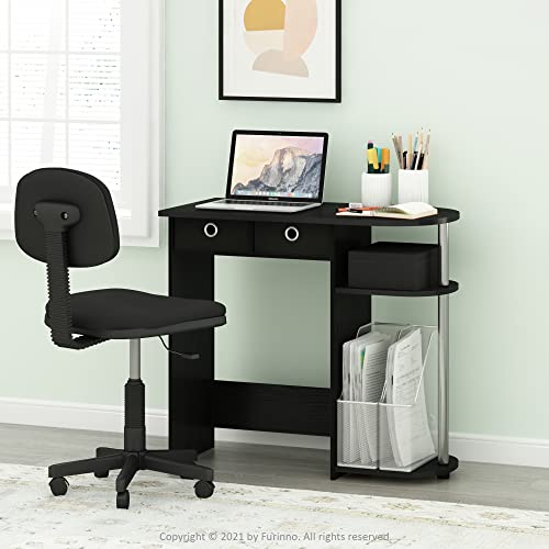 Furinno Go Green Desk, 31.5" Wide Gaming Desk with 2 Side Shelves and Storage Bins, Computer Desk, Office Desk for Home Office, Study Room, Dorm, Bedroom, Americano - color: Americano/Stainless Steel/Black, size: 31.5" x 15.6"