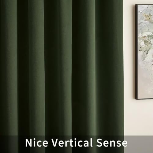 Joydeco Dark Olive Velvet Curtains 63 inch Length 2 Panels, Luxury Blackout Rod Pocket Thermal Insulated Window Curtains, Super Soft Room Darkening Drapes for Living Room Bedroom,W52 x L63 inches - color: Rod Pocket | Dark Olive Green, size: 52"W x 63"L (
