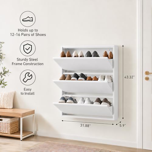 Slim Metal Shoe Cabinet with 3 Flip Drawers | Shoe Storage Cabinet, Narrow Shoe Organizer for Entryway, Hallway & Small Spaces - size: 3 Flip Drawers