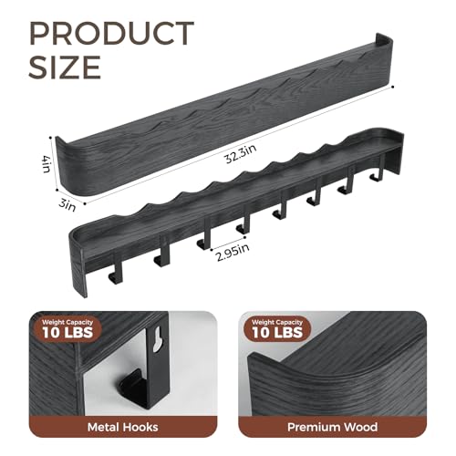 Coat Rack Wall Mount with Shelf Entryway Shelf Modern Key Holder Hanger Wall Shelves with Hidden Hooks for Hanging Towels Coats Hats Bags for Hallway Bathroom Bedroom(Wavy Black, 8 Hooks) - color: Wavy Black, size: 8 hooks