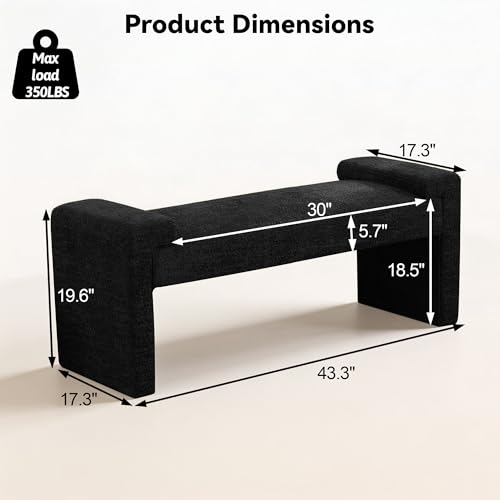 Upholstered Entryway Bench, 43" Modern Bedroom Bench, Black | Sherpa Fleece, Curved Armrests, Solid Wood Frame, End of Bed, Bedroom, Living Room, Hallway - color: Black-sherpa, size: 43"