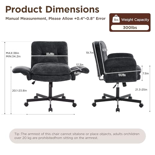 FiveWillowise Cross Legged Office Chair with Flip-up Arms&Low Back,Blue | Criss Cross Chair With Thicken Wide Seat,Lounge Makeup Vanity Chairs with Side Pockets,Comfy Home Office Desk Chair,Chenille - color: Blue