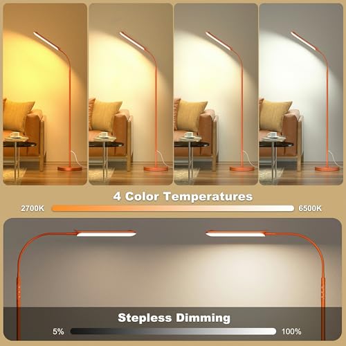 Yikuneng Dimmable LED Floor Lamp, Super Bright Reading Lamps Floor Standing lamp with Remote & Touch Control, Orange - color: Orange