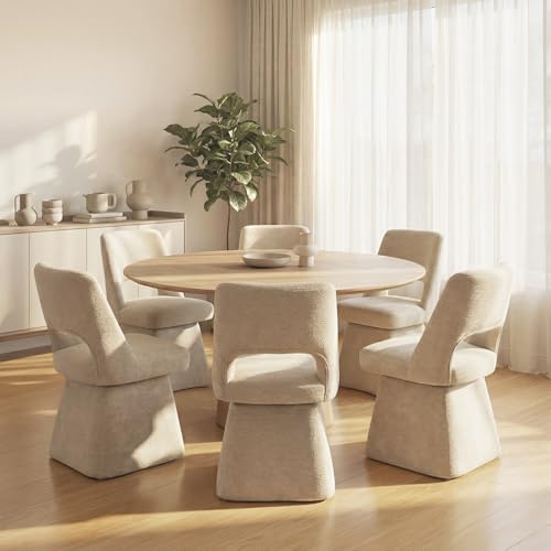 VKNOW Upholstered Swivel Dining Chair with Curved Open Back | Modern Dining Room Chairs with Chenille Fabric, Space-saving, Easy Assembly, for Dining Room, Living Room, Bedroom, Khaki - color: Khaki