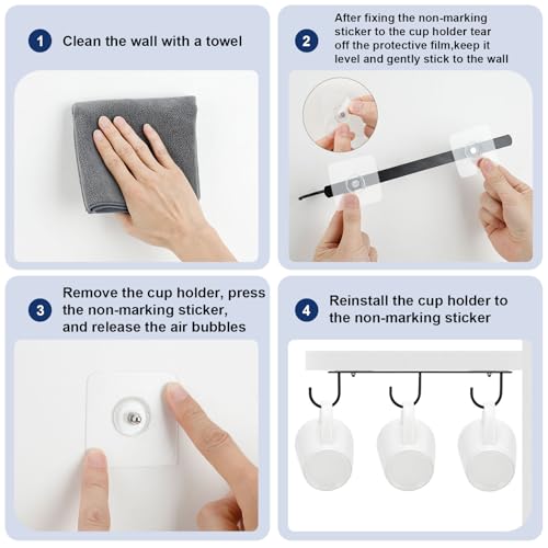 3pcs Under Cabinet Mug Hooks,Adhesive/Screw 2 Ways Install Mug Holder,Coffee Cups Hook with 9 Hooks,Mug Organizion Rack for Displaying Mugs/Cups/Kitchen Utensils (Black) - color: Black