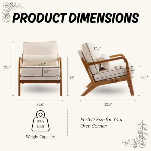 Karl home Mid-Century Accent Reading Chairs Set of 2, Beige | Chenille Upholstered, Solid Wood Frame, Soft Cushion, Lumbar Pillow, Lounge Armchair for Living Room, Bedroom, Balcony, Study - color: Chenille Beige