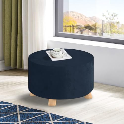 MAXIJIN Velvet Ottoman Cover - Round Slipcover Washable Foot Stool Cover Thick Storage Footrest Protector with Elastic Bottom (Round Ottoman Medium, Navy Blue) - color: Navy Blue, size: 14"D x 14"W x 15"H