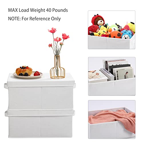 HOONEX Storage Bins with Lids for Organizing, Pack of 2, Storage Boxes with 2 Carrying Handles and Sturdy Heavy Cardboard, 16.5" L x 11.8" W x 7.5" H for Shoes, Books, Clothes, Nursery, White - color: White