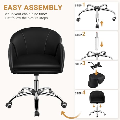 Yaheetech Black Petal Faux Leather Makeup Vanity Desk Chair, Swivel Wheels | Easy-clean faux leather cushioned seat fits makeup vanity, nail salon or office desks; adjustable height, swivel, fast setup. - color: Black