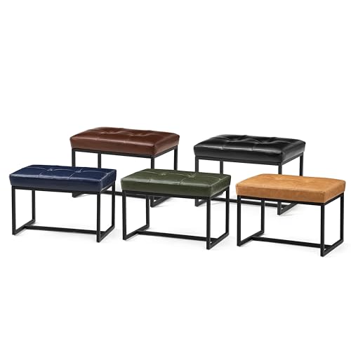 Glitzhome Ottoman Bench Pack of 2, Modern PU Leather Vanity Stools Chairs with Metal Frame, Makeup Stool Padded Foot Rest Stool for Living Room Vanity, Entryway, Bathroom,Navy Blue - color: Navy Blue, Pack of 2