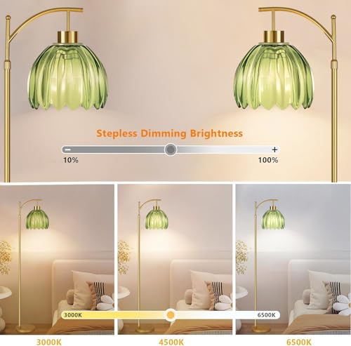 ILLMTW Glass Floor Lamp for Living Room,Bedroom,Gold Mid Century Modern Standing Lamp with Remote,Dimmable Brass Tall Lamp Vintage Tulip Green Arc Flower Floor Light Boho Bohemian - size: Floor Lamp-19
