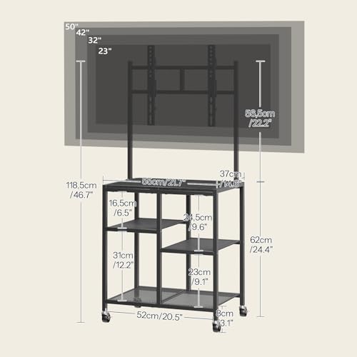HOOBRO Small TV Stand with Wheels and Mount for 50 Inch TVs, Mobile Rolling TV Stand with Storage Shelves, Small Entertainment Center, for Living Room, Bedroom, Study, Black BB37DS01 - color: Black