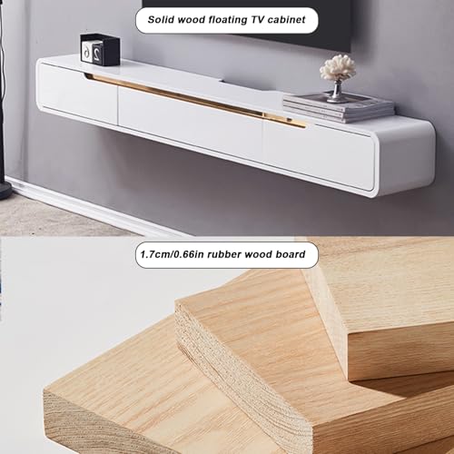 Solid Wood Floating TV Stand Wall Mounted, White, 63" Wall Mounted Entertainment Center Console, Hanging tv Media Shelf for Living Room, Bedroom (DSGWHITE-A, 63IN) - color: Dsgwhite-a, size: 63IN