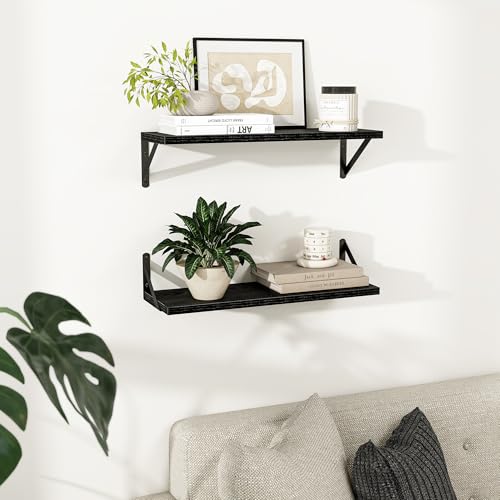 Dreamland Wall Mounted Floating Shelves Set of 2, 24x8, Black | Engineered Wood, Visible Bracket, Large Storage, Hold Up to 45lbs, Living Room, Bathroom, Bedroom, Kitchen - color: Black, size: 24"W x 8"D