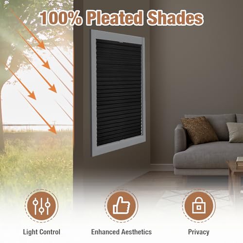 Zipcase 6 Pack Window Blackout Shades, 100% Shading Cordless Light Filtering Pleated Paper Shades, 36 in x 72 in(Fits Windows 19”- 36”), Black | Cordless Light Filtering Pleated Paper Shades, Fits Windows 19”- 36”