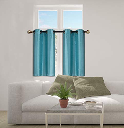 Elegant Home 2 Panels Tiers Grommets Small Window Treatment Curtain Faux Silk Insulated Blackout Drape Short Panel 28" W X 36" L Each for Kitchen Bathroom or Any Small Window # D24 (Teal Blue) - color: Teal Blue