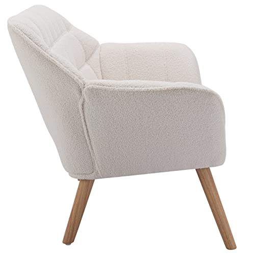 48" Small Loveseat Sofa, Modern Sherpa Mini Sofa Couch 2-Seater Fluffy Love Seat with Quilting Backs and Wood Legs for Living Room, Bedroom and Small Space, White - color: White