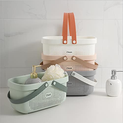JiatuA Plastic Storage Basket with Handle Portable Shower Caddy Tote Organizer Basket Bin for Bathroom Kitchen Dorm Room Bedroom, Green | Sturdy Drainage Large Capacity Organizer Basket with Silicone Handles for Bathroom Kitchen Bedroom College Dorm Essen