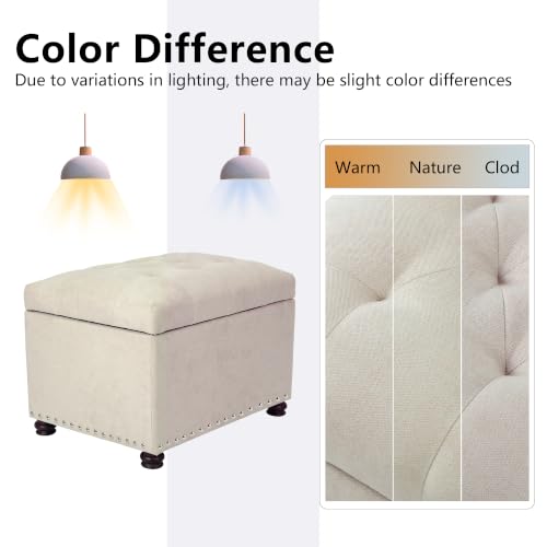 24" Ottoman with Storage,Fabric Tufted Storage Ottoman with Legs | Rectangle Upholstered Ottoman Bench Foot Stool for Living Room Bedroom Entryway,Nailhead Trim,400 lbs Capacity, Beige - color: Beige