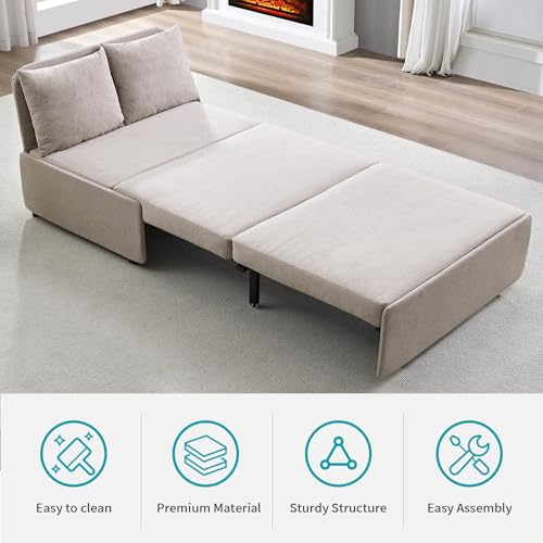BALUS 43" W Twin Pull Out Sofa Bed Sleeper Couch with Pullout Beds, Convertible 2 in 1 Linen Sleepers Sofas Armless Chair with Pillows and Foldable Mattress for Small Space Apartment Loft, Beige - color: Beige, size: Twin