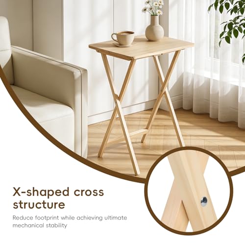 Foldable TV Tray Table Set of 4 with Sturdy X-Base, Space Saving, Wooden Dinner Trays for Dining, Snacking, Picnics & Home/Office,14.5 L x 19 W x 26 H inch, 4-Pack