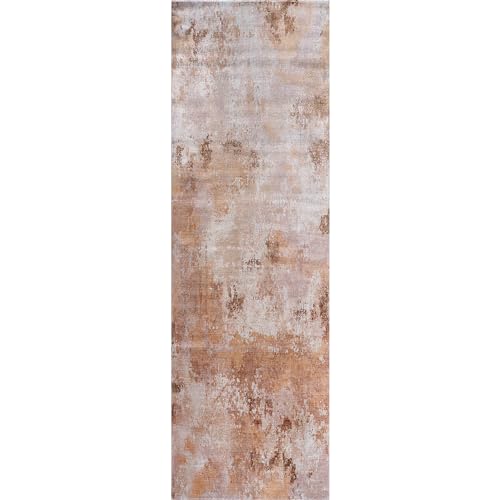 Non Slip Rugs 2x7 Modern Abstract Easy Silk Rubber Backing Soft Runner Rug for Hallways Easy to Clean Non Shedding Kitchen for Laundry Room Indoor Area Carpet (Beige - Brown, 2x7) - color: Beige, size: 2'2" x 7' (Rectangular)