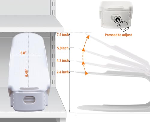 LEIMO Shoe Slots Organizer, 20-PACK Adjustable Shoe Stacker, Double Layer Stack Shoe Holder Space Saver, White Shoe Stacker for Closet Organization, 4310869