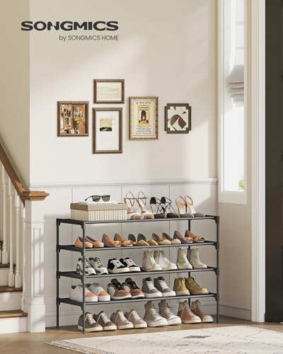 SONGMICS Shoe Rack, Space-Saving, Entryway, Metal Frame | Space-Saving Shoe Storage Organizer, Non-Woven Fabric Shelves, ULSH034BH01 - color: Ink Black, size: 4 Tiers (36.1"W)