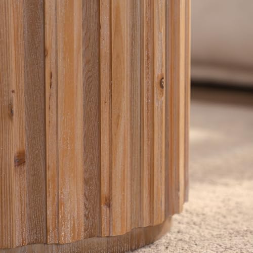 WILLIAMPSACE Round Nesting Coffee Table Set of 2, Rustic Farmhouse Wooden Drum Center Tables with Vertical Slatted Body, Tea Table for Living Room Apartment, No Assembly (19.7"+27.5", Natural) - color: 19.7"+27.5", Natural