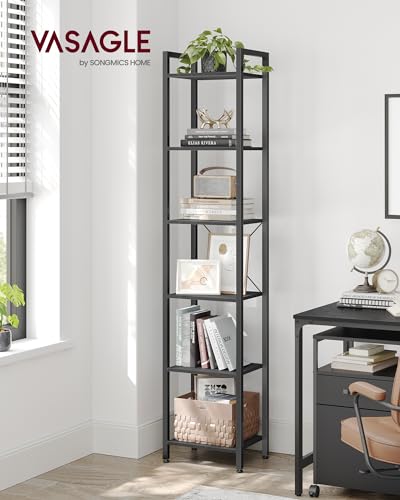 VASAGLE 6-Tier Bookshelf, Bookcase with Steel Frame, Book Shelf for Living Room, Home Office, Study, 11.8 x 15.7 x 73.2 Inches, Industrial Style, Ebony Black and Ink Black ULLS101B56 - color: Ebony Black + Ink Black, size: 6 Tiers (11.8"D x 15.7"W x 73.2"